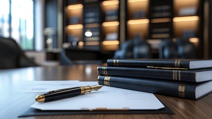 Naklejka premium Real estate contracts and a fountain pen on a polished desk.