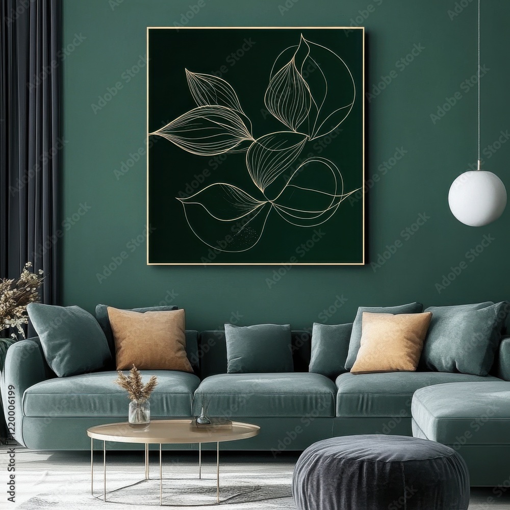 Sticker Elegant Abstract Floral Art in Serene Green and Gray Tones for Minimalist Interior Design