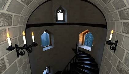 Fototapeta premium Spiral Staircase and Medieval Tower Windows