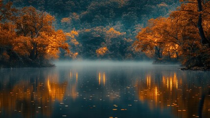 Obraz premium Ethereal Serenity: Minimalist Forest in Mystical Fog with Soft Lighting