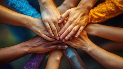 Diverse Hands United in Trust and Solidarity for Teamwork and Success in Community Collaboration