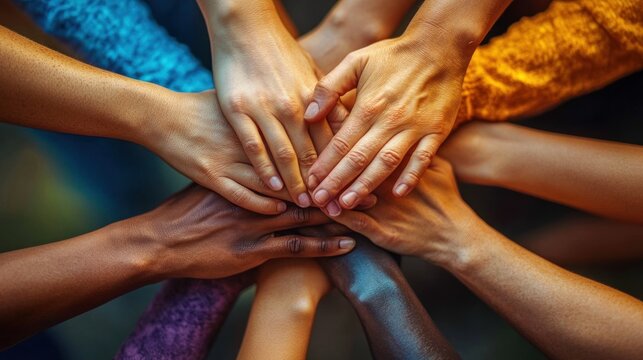 Diverse Hands United in Trust and Solidarity for Teamwork and Success in Community Collaboration