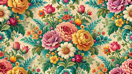 Vintage Seamless Pattern Design with Elegant Floral Motifs, Retro Textures, and Classic Color Palettes for Backgrounds, Fabrics, and Home Decor Inspiration