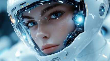 Digitally Rendered Futuristic Humanoid Robot Portrait with Hyper-Realistic Features and Soft Illumination