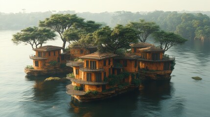 Obraz premium Dreamy Surreal Landscape with Floating Islands and Bold Outlines in Photorealistic Style