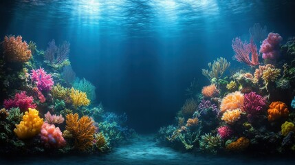 Obraz premium Serene Underwater Symphony: Abstract Coral Reef Ecosystem with Gentle Lighting