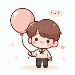 vector illustration of cute cartoon person holding a balloon