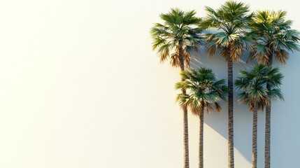 Palm trees against a white wall,  tropical backdrop