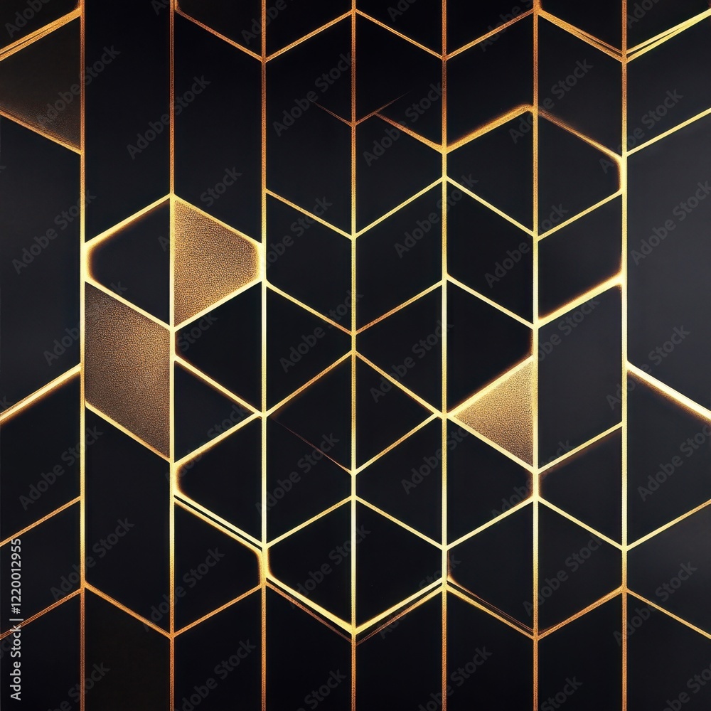 Poster Dramatic Geometric Gold and Black Abstract Polygonal Backdrop with Luminous Triangular Shapes