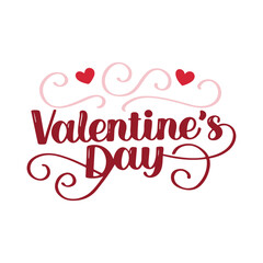 Hand Lettered Valentine's Day Text Banner on white background. Greeting Card Template.