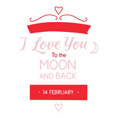 Doodle Hearts and Typography Feature on Valentine's Day Banner. Lettering I love you to the moon and back.
