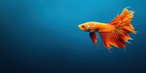 Orange Betta Fish Swimming Gracefully in Teal Water