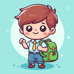 cartoon vector illustration of a person going to school carrying a bag