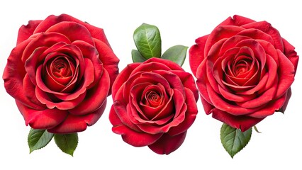Obraz premium Red Rose Blooms: Top, Side & Petal Close-up PNG Cutouts - High-Resolution Images