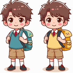 cartoon vector illustration of a person going to school carrying a bag