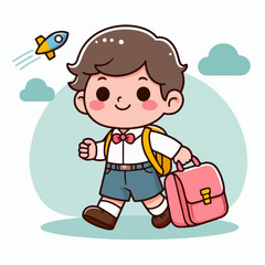 cartoon vector illustration of a person going to school carrying a bag