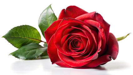 Naklejka premium Single Red Rose Isolated White Background Stock Photo, High Resolution Image, Red Rose Closeup, Beautiful Flower, Botany Photography