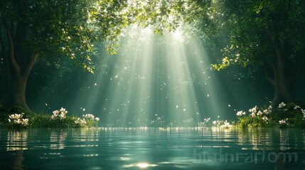 Fototapeta premium Enchanting Forest Dreamscape with Mystical Fog and Soft Lighting - 3D Rendering