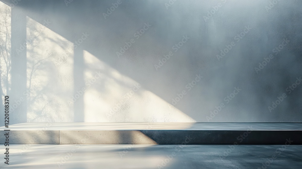 Poster Minimalist Scandinavian Design Studio Room with Concrete Table and Wall for Product Display and Advertising