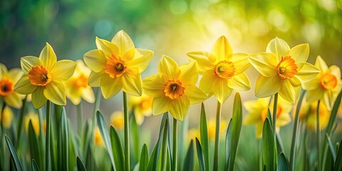 Fototapeta premium Stunning Tall Daffodils Spring Flowers Photography, Rule of Thirds Composition, Vibrant Yellow Blooms, Nature Image