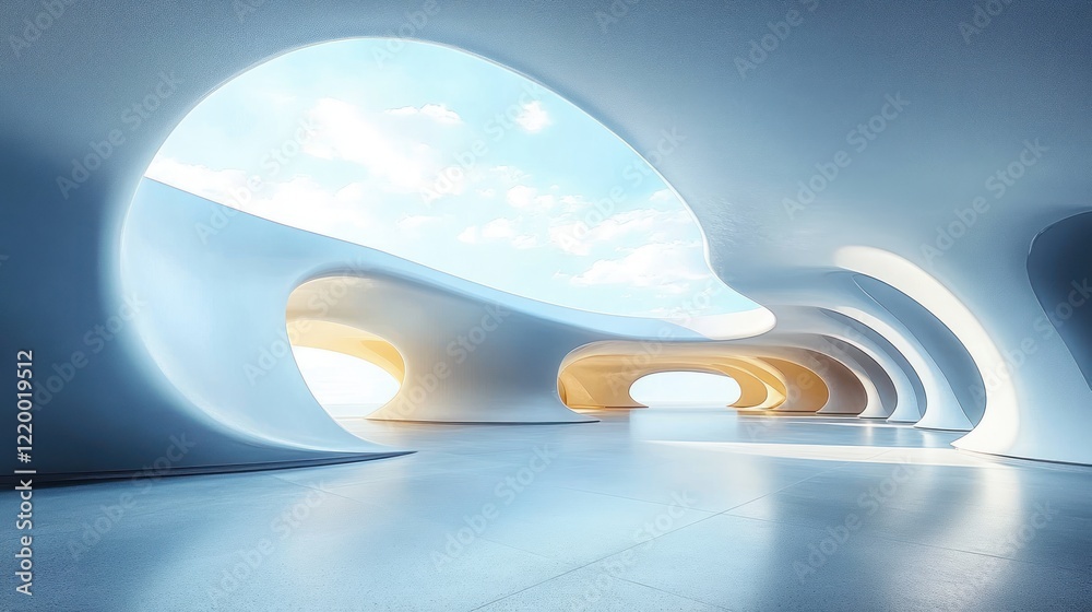 Aufkleber futuristic modern minimalist architecture interior with abstract shapes natural light and empty car 