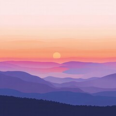 Fototapeta premium Breathtaking Misty Mountain Sunset in Serene Landscape with Vibrant Colors and Peaceful Atmosphere