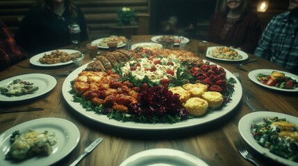 Obraz premium Abundant Family Dinner Festive Table Food Feast