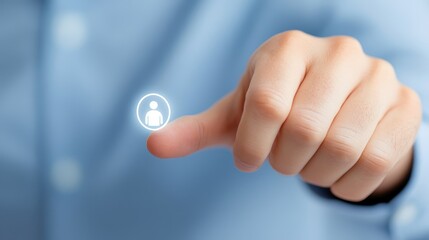 Human finger selecting a person icon button on digital user interface user