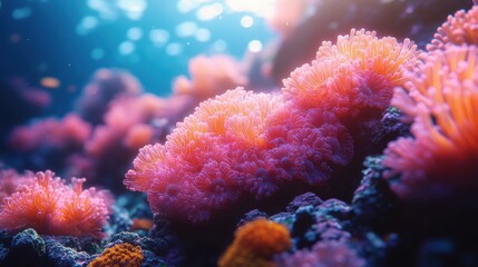 Fototapeta premium Glowing Depths: Ethereal Coral Reef Abstract Art with Soft Lighting