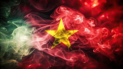 Vietnam Flag Smoke Bokeh Photography,  Smoky Vietnamese Flag Image, Abstract Vietnam Flag Background, Bokeh Effect, Artistic Flag Photo
