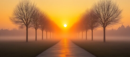Sunrise Path Landscape Photography Golden Hour Foggy Trees