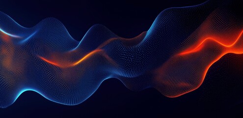 Fototapeta premium Abstract Waves in Blue and Orange: An ethereal abstract background with vibrant blue and orange waves flowing against a dark backdrop. The waves dance and shimmer with a sense of energy and motion.