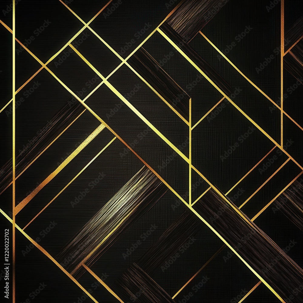Poster elegant dark geometric pattern abstract background with intersecting golden metallic lines and shape