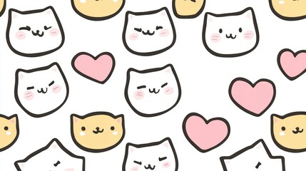 Adorable Cartoon Cats and Hearts Pattern Design