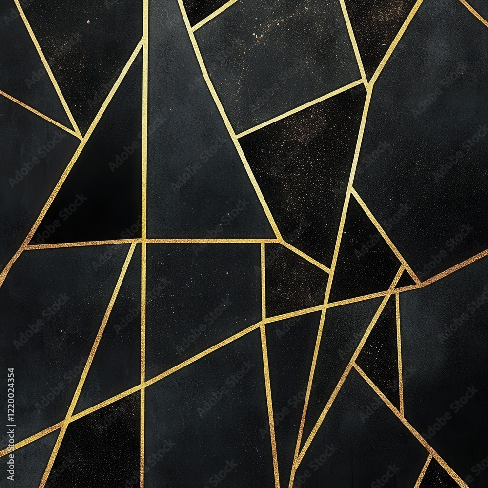 Poster captivating geometric golden mosaic backdrop with metallic interlocking triangular patterns
