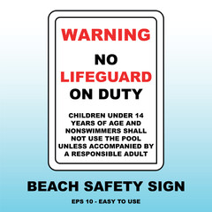 Beach Safety Sign: No Lifeguard on Duty Vector Design