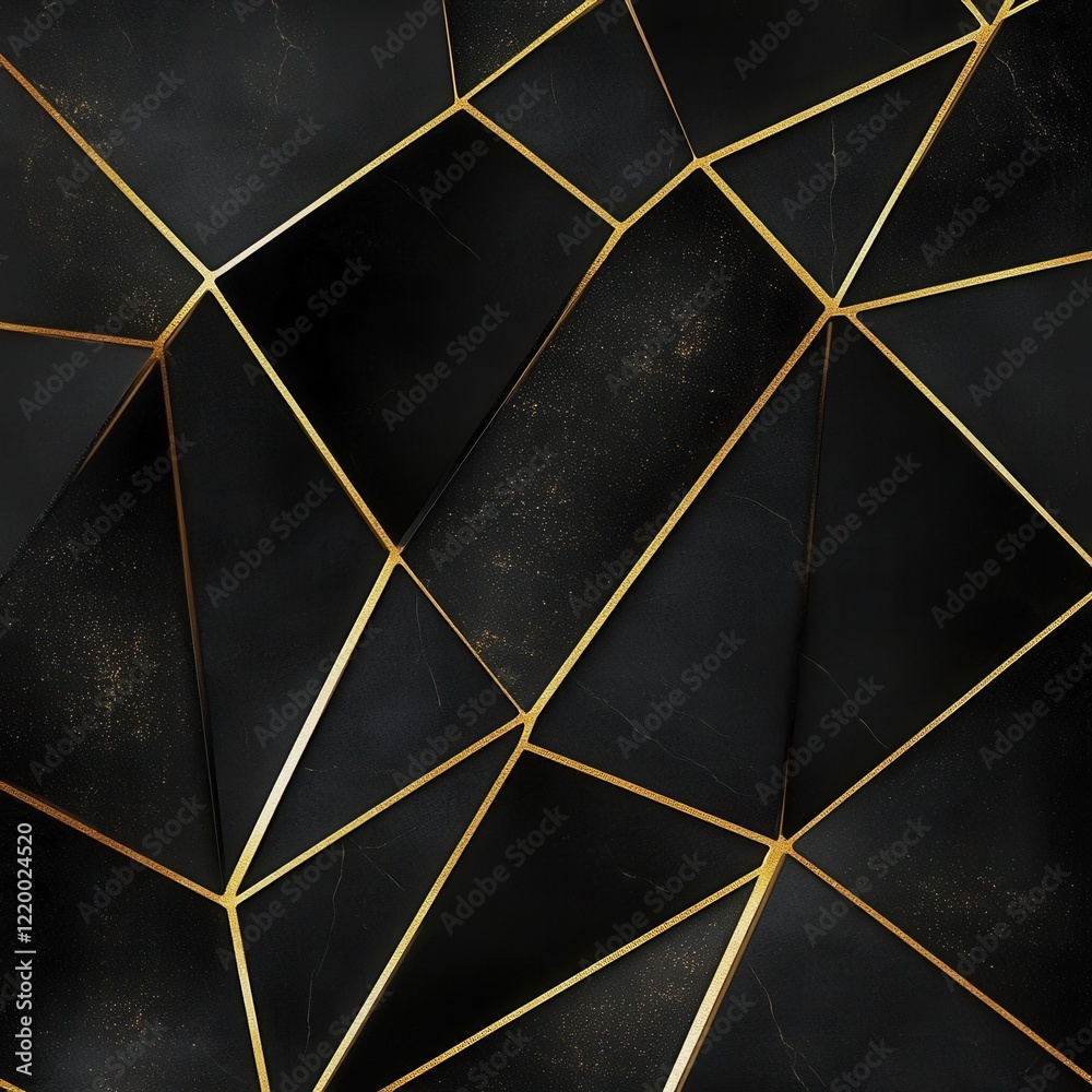 Poster sleek dark geometric abstract background with golden lines and triangular patterns