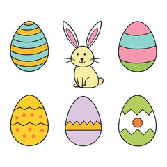  Easter themed (egg, flower, cat, basket, bag)  vector icon illustration on white background.