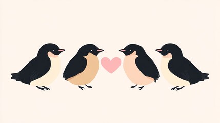 Adorable Penguin Couple Valentine's Day Illustration