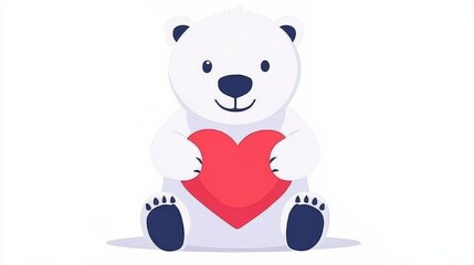 Naklejka premium Adorable Polar Bear Holding Red Heart Valentine Illustration