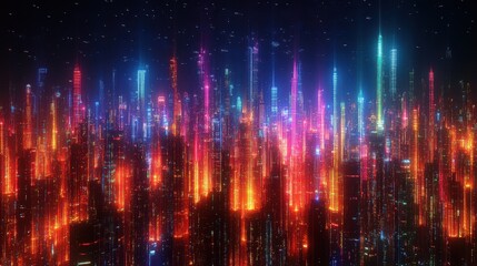 Obraz premium Neon Dreams: Surreal Futuristic Cityscape with Abstract Art and Minimal Noise