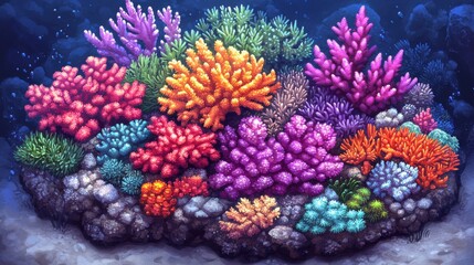 Enchanting Isometric View of Colorful Underwater Coral Reef Ecosystem with Intricate Textures