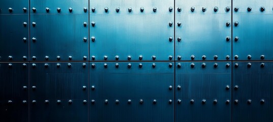 Blue industry steel metal wall background. Generative AI technology.	
