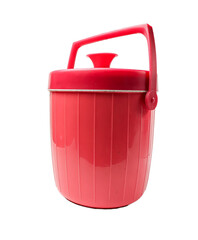 Plastic thermos for food isolated on a white background