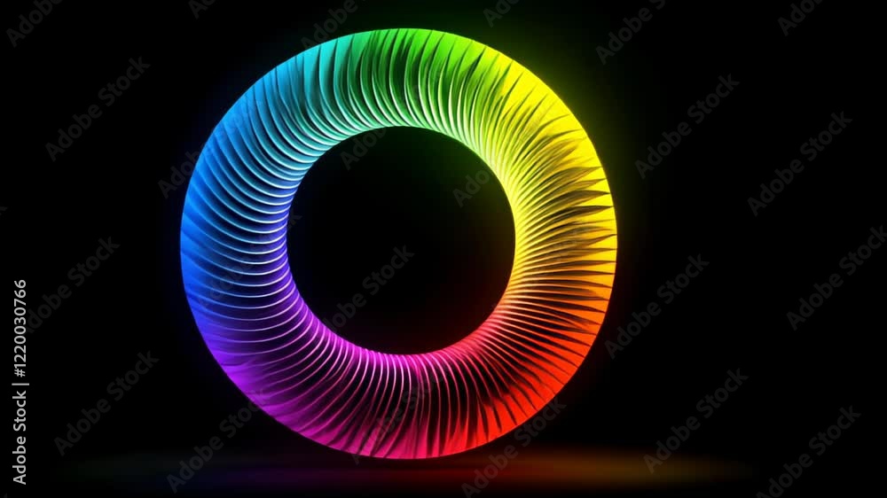 Poster mesmerizing display of colorful geometric shapes in a darkened space enhances visual art experience.