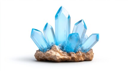 Aquamarine crystal formation on white background. Generative AI