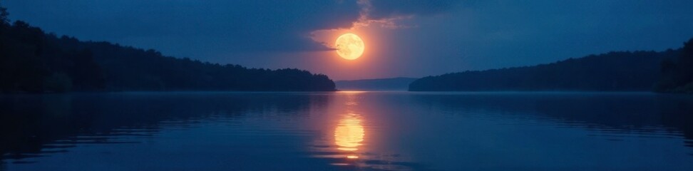 Moonlight casting ripples on the lake's surface, reflection, water, nature