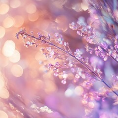Fototapeta premium Delicate Pink and Purple Spring Blooming Flowers on Blurred Natural Background