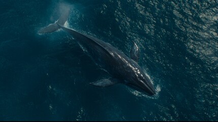 Fototapeta premium Aerial View of a Whale Swimming in the Ocean