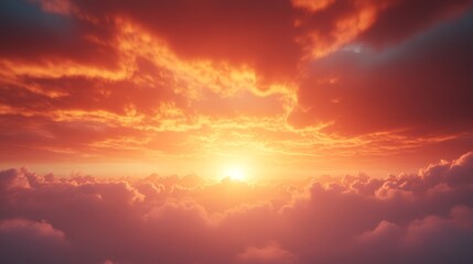 Obraz premium Aerial View of Fiery Sunset over Cloud Sea (1)